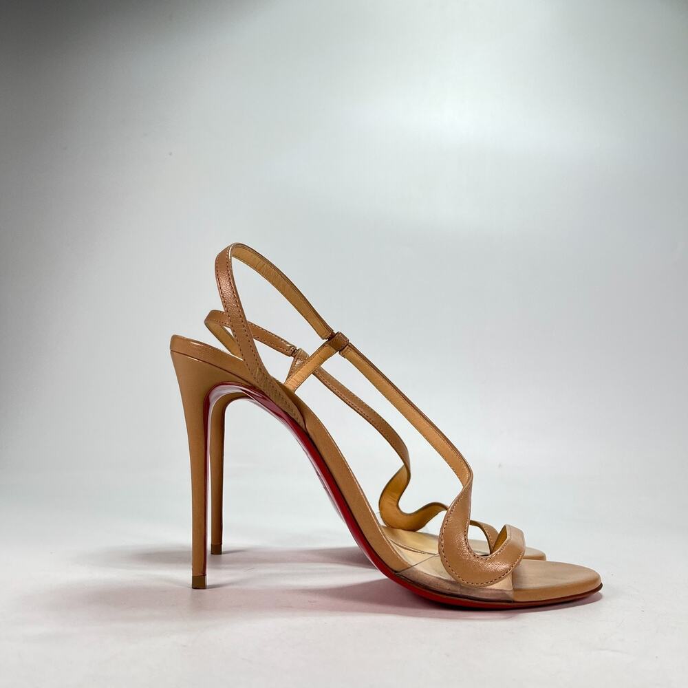 Christian Louboutin Rosalie Nude Leather Wavy Strap Stiletto Sandals Womens Sz 8